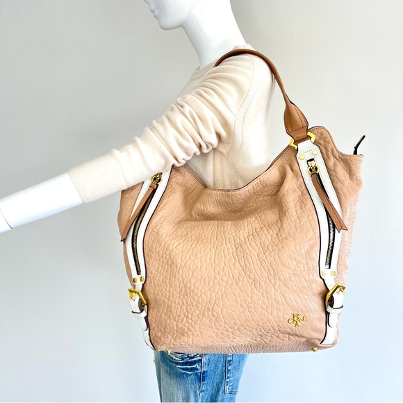 orYANY Tegan Beige Cream Pebbled Leather Front Zip Pockets Large Shoulder Tote - Picture 16 of 16